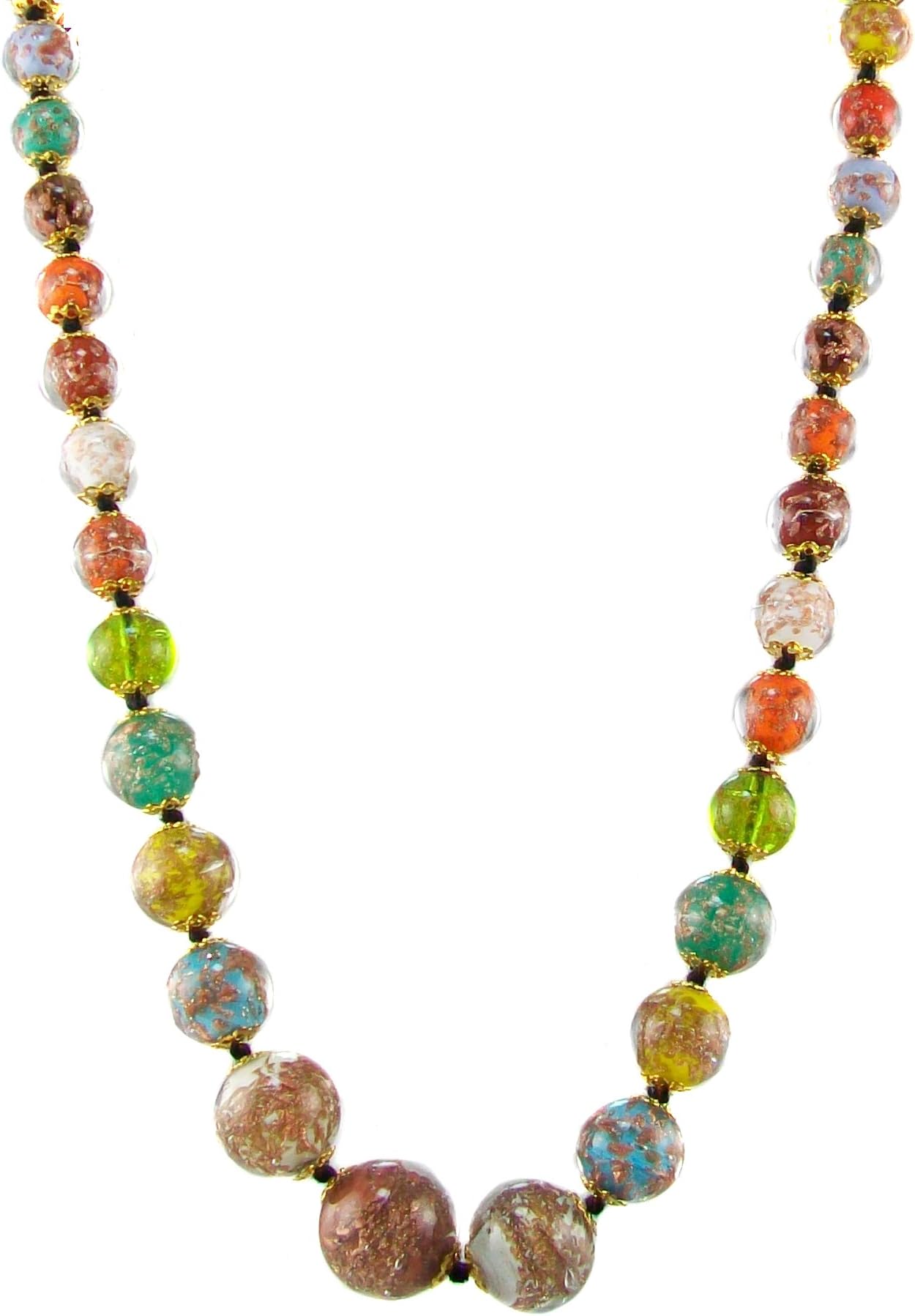 Just Give Me Jewels Venice Graduated Murano Sommerso Aventurina Glass Bead Strand Necklace in Multi-Color, 19+2"