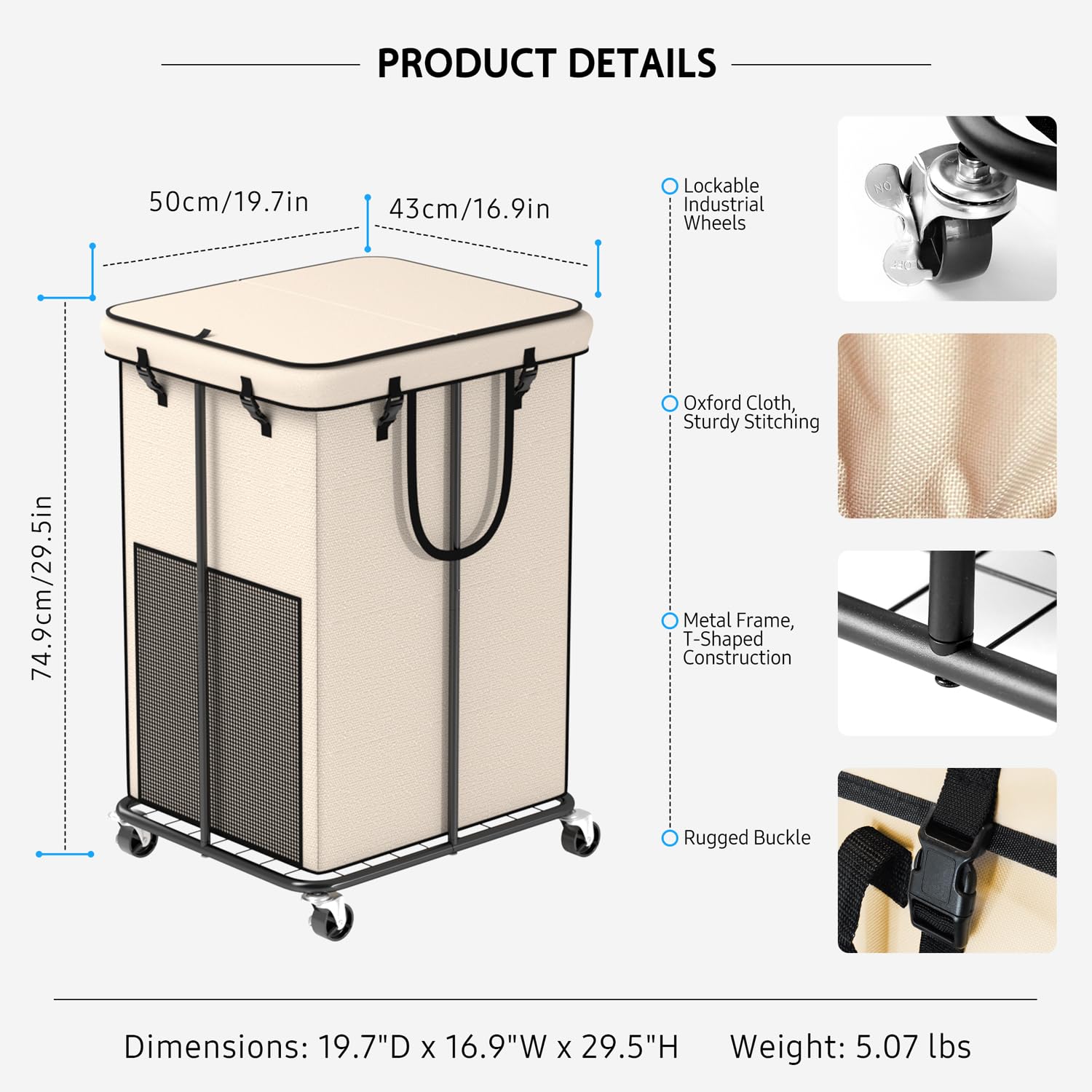 Cestas de lavandería grandes de 150 litros con tapa, cestas de tela Oxford, marco de metal y bolsa extraíble, diseño con ruedas para dormitorio, baño, dormitorio, lavandería (tapa de helado)