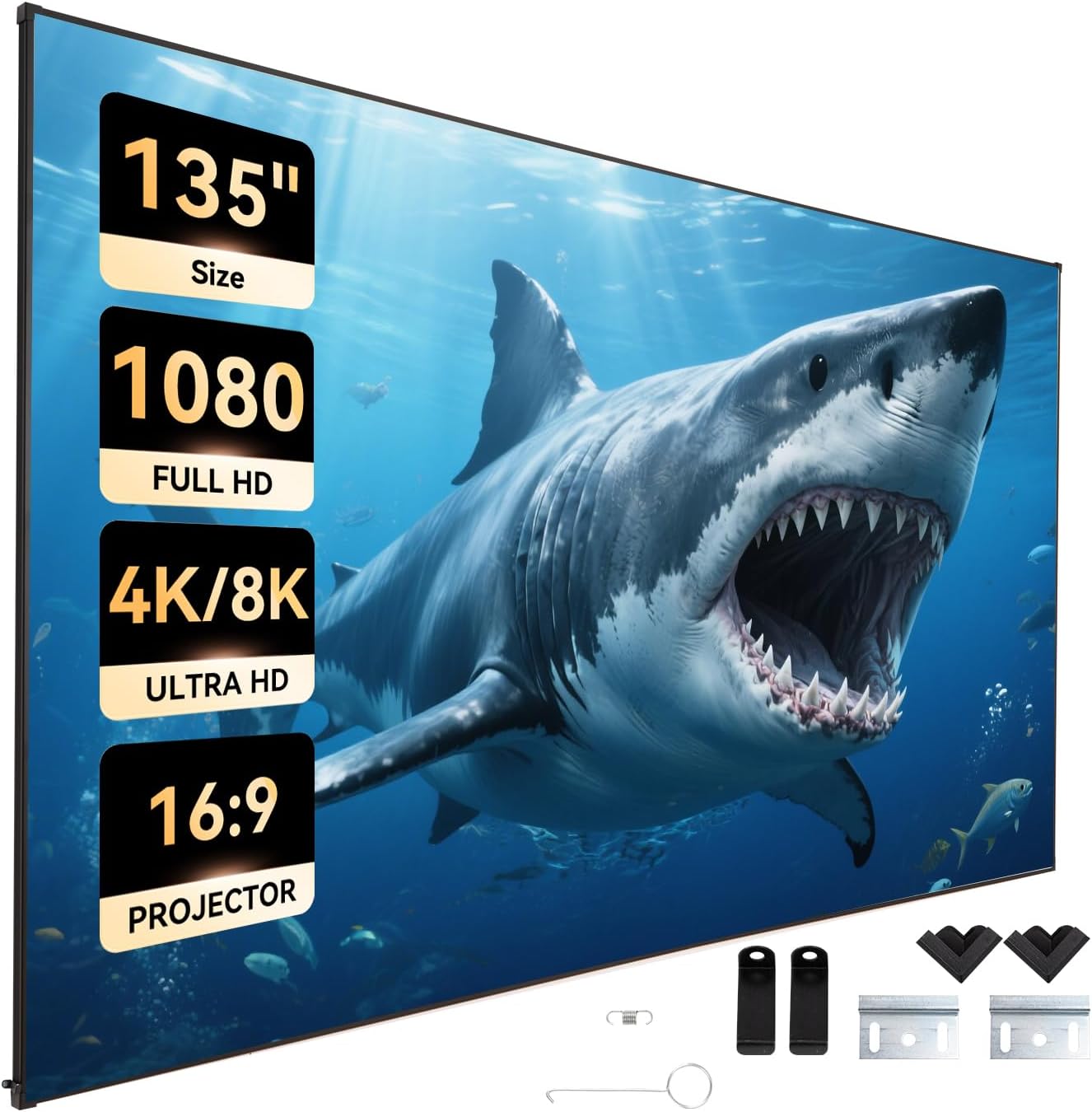 135 Inch Fixed Frame Projector Screen 0.4" Aluminum Spring-Loaded Home Theater