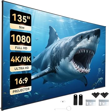 Fixed Frame Projector Screen Ultra-Thin 0.4" Aluminum Frame Wall Projector Screen 135 Inch, Effortless Setup | Perfect for Home Theater, Office Presentations & Outdoor Movies Spring-Loaded Design