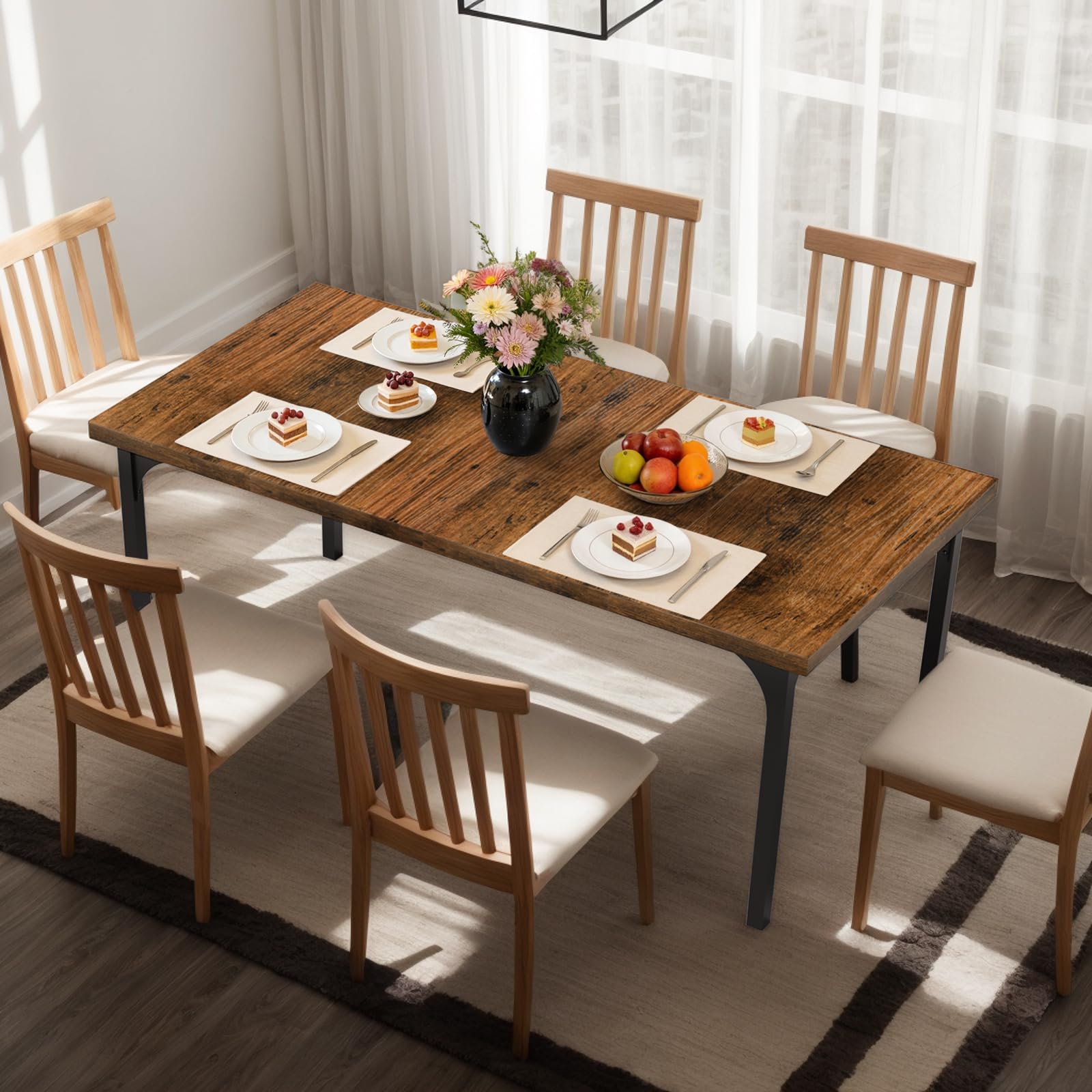 LEADZM Esstisch, Küchentisch, Esszimmertisch 180 x 90 cm für 6-8 Personen, Dining Table für Esszimmer, Büro, Arbeitszimmer (Rustikal-Braun, 180 x 90 x 76 cm)