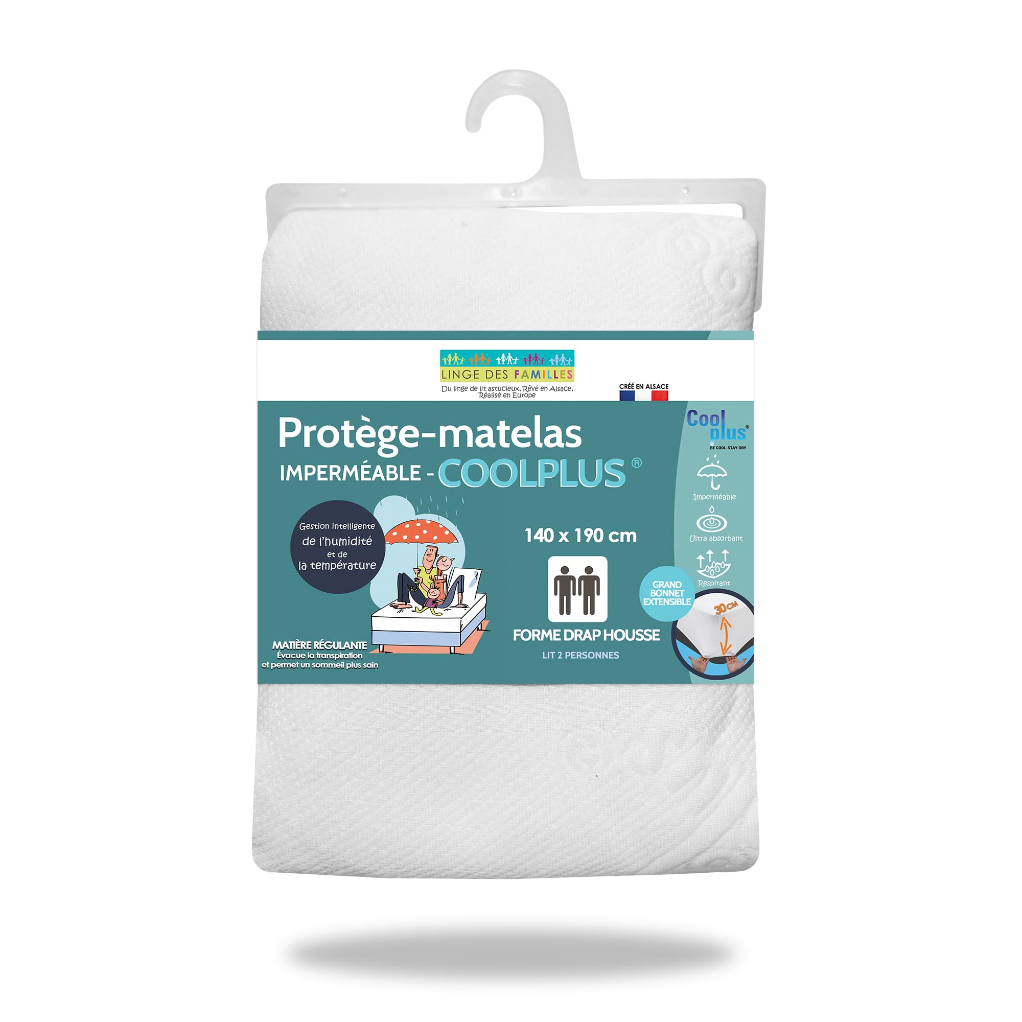 Linge des Familles - Protège Matelas Coolplus® Imperméable 140x190 cm - Alèse Respirante Thermorégulante - Evacue la Transpiration - Bonnet 30 cm - Oeko-TEX® Standard 100 - Made in Europe