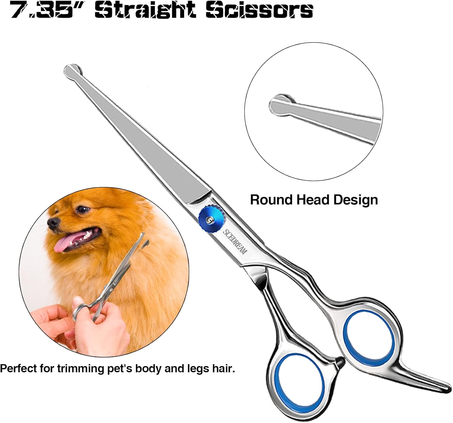 SCEDREAM Dog Grooming Scissors for Dogs with Safety Round Tips, 5 in 1 Dog Scissors for Grooming, Curved Dog Grooming Scissors,Professional Pet Grooming Shears Set for Dogs and Cats : Pet Supplies
