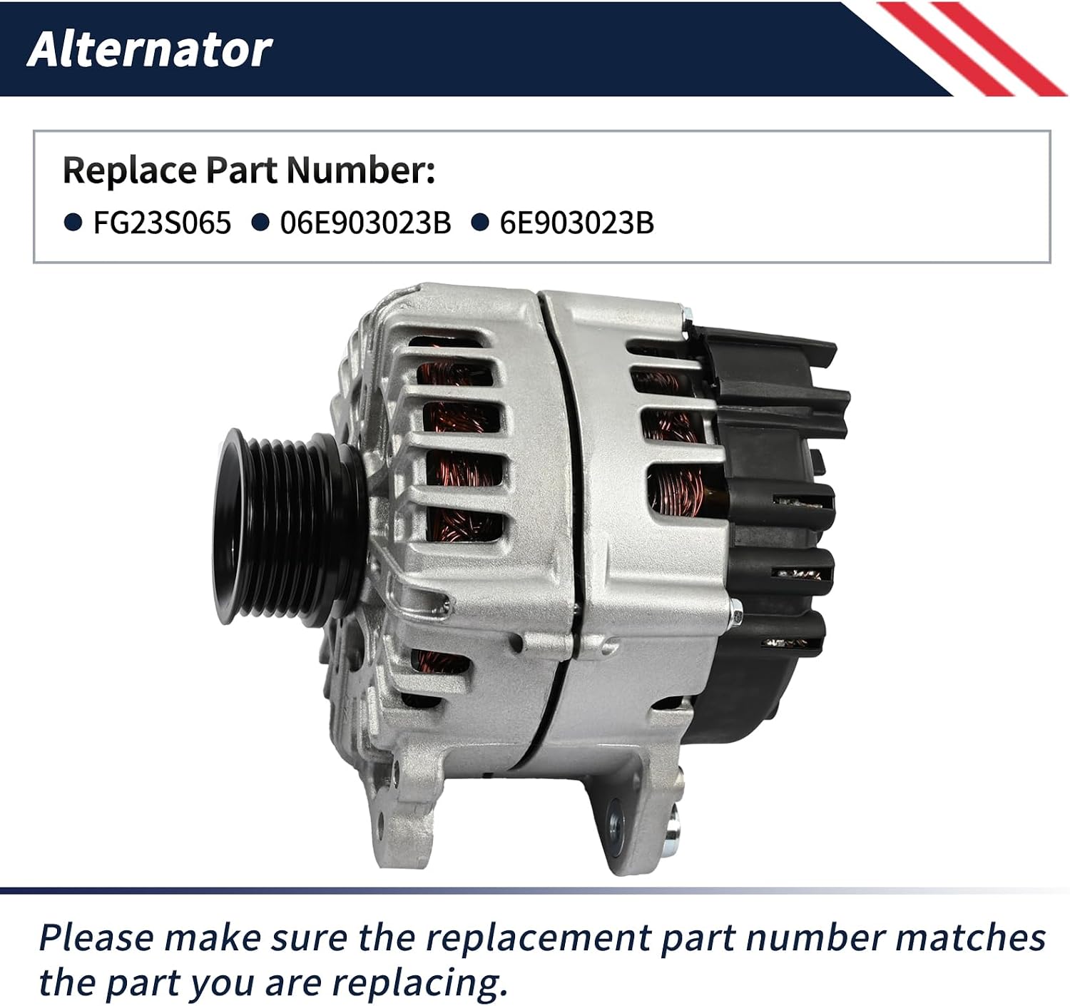 FG23S065 Alternator 12V 220A Compatible with Audi Q7 2013 2014 2015 V6 3.0L GAS Supercharged TFSI CW 6-Groove High Output Electrical Generator 06E903023B 6E903023B 11821 A3123 439816 440470