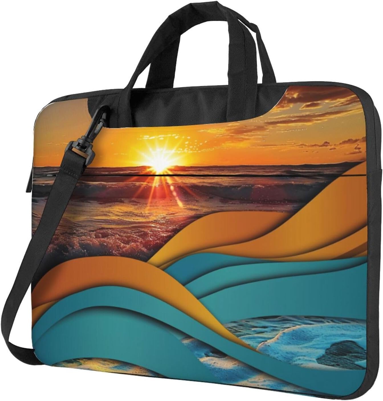 Sunset and Sunrise Sea Wave Laptop Bag, Triple Layer Protection Shockproof Crossbody Laptop Shoulder Bag for Men and Women