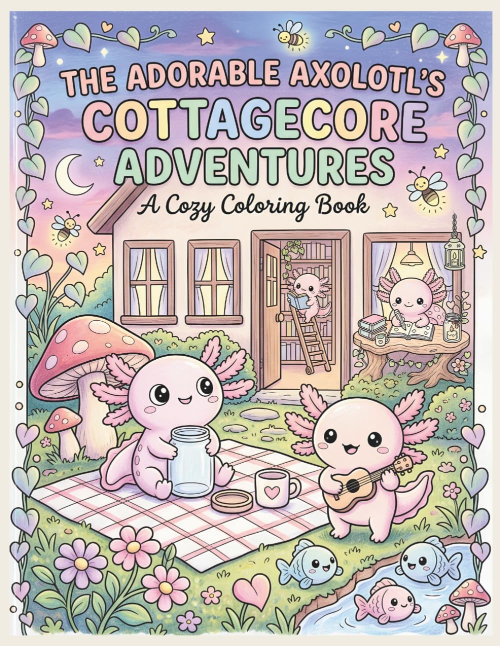 The Adorable Axolotl's Cottagecore Adventure: A Cute Axolotl Coloring Book for Relaxation and Stress Relief
