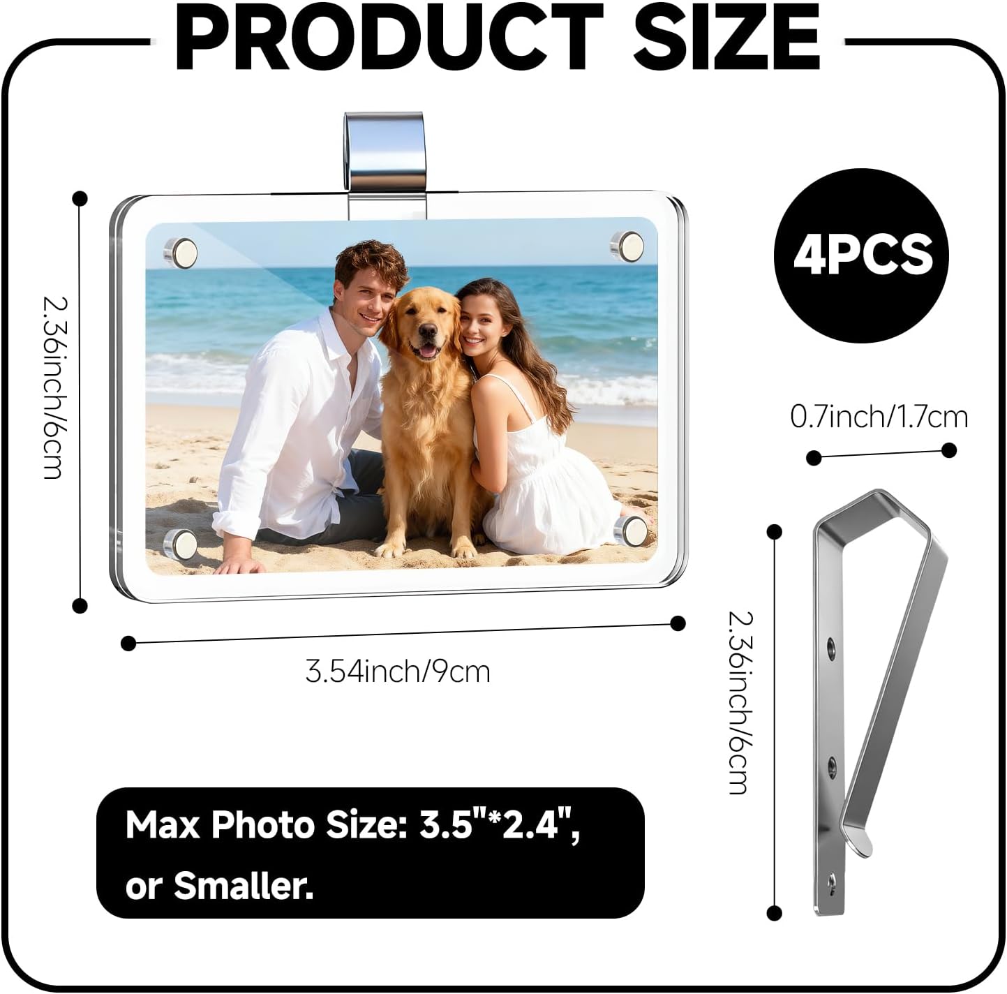 4 Pcs Car Picture Holder Clip Visor Frame Acrylic Magnetic Photo Frames Clear for Cars Sunvisor Display Fit Family Pet Road Trip Memories