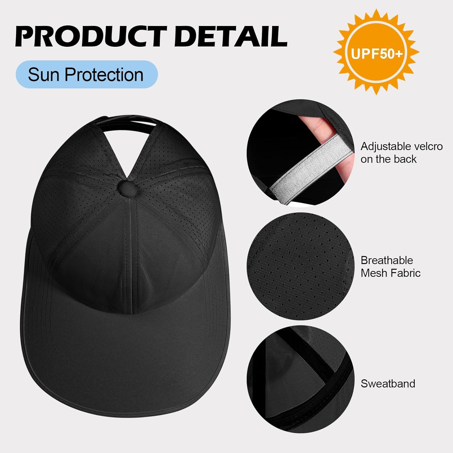 Womens Sun Hat Large Wide Brim Criss Cross Ponytail Baseball Cap Lightweight Quick Dry Outdoor Sports Travel Beach Hats - Image 5