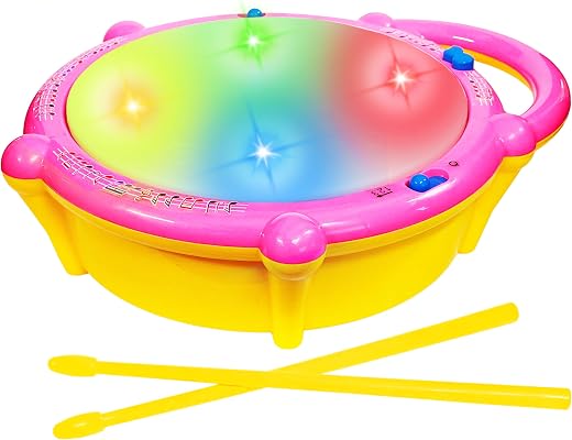 VGRASSP Flash Drum Toy with 2 Mallets for Kids | Multicolor 3D Lights | Dynamic Musical Instrument | Toy for Baby and Toddlers | Battery Operated Toy | for 2 3 4 5 6 Year Old Boys & Girls
