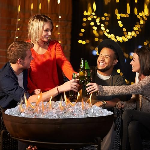 Miniatura 8 de Vidrio ignífugo de 20 libras para hoguera, rocas de vidrio reflectante de 12 pulgada para chimenea de propano y gas, vidrio transparente con piedra