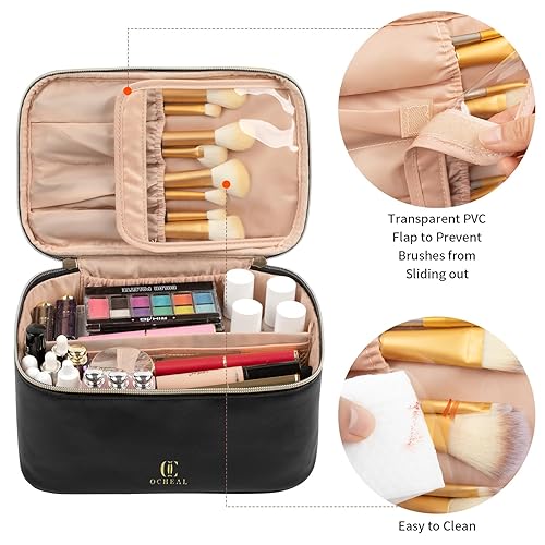 Miniatura 2 de OCHEAL Bolsa de cosméticos transparente, grande, de viaje y para mujer, bolsas organizadoras de maquillaje con compartimentos, estuche de maquillaje