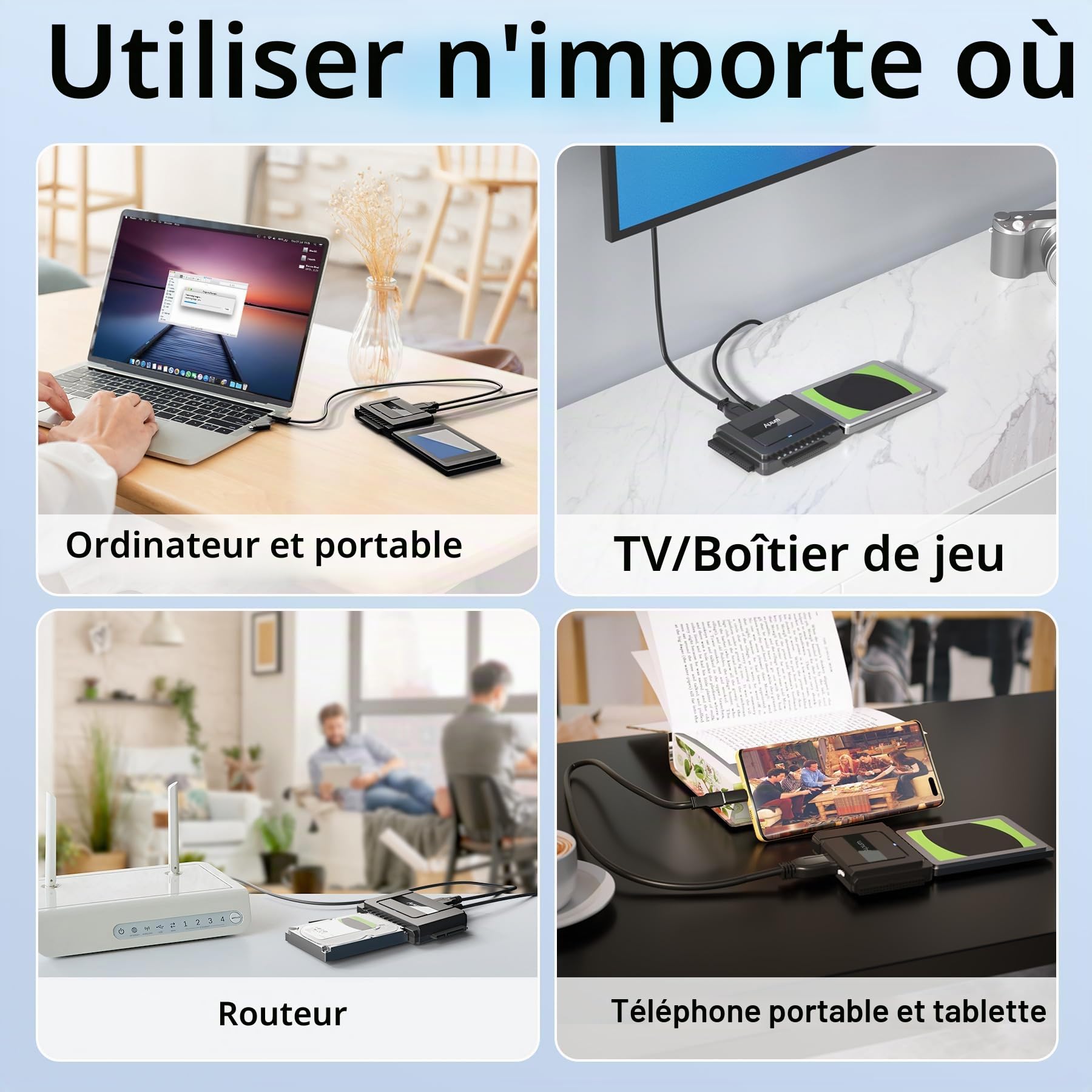 Alxum Adaptateur USB 3.0 IDE SATA Disque Dur 2.5/3.5 HDD/SSD