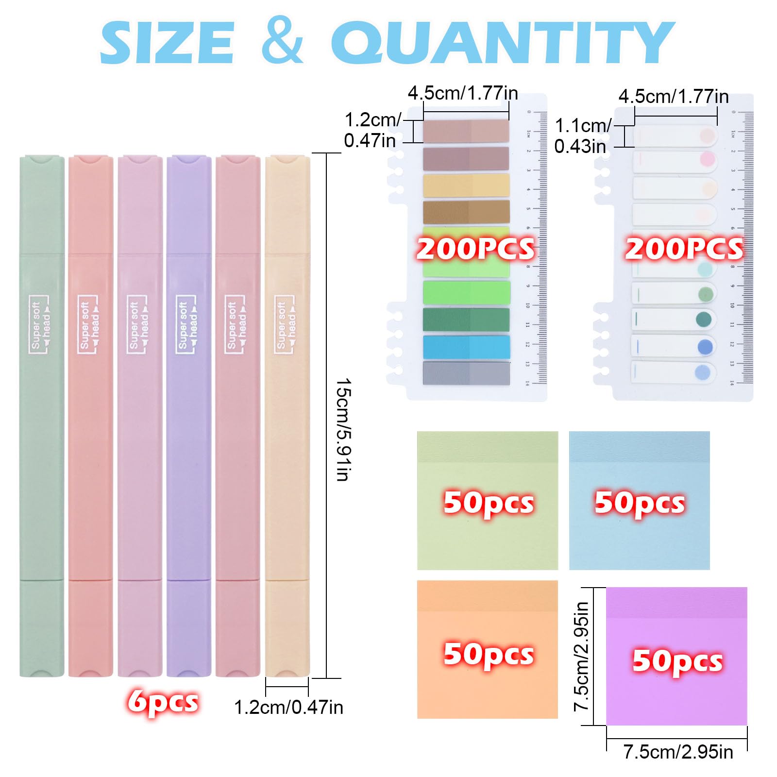 TAIHOBO 600PCS Sticky Notes, 6 Highlighters Pastel with Dual Tip, Transparent Book Tabs with Pastel Highlighter - Image 2