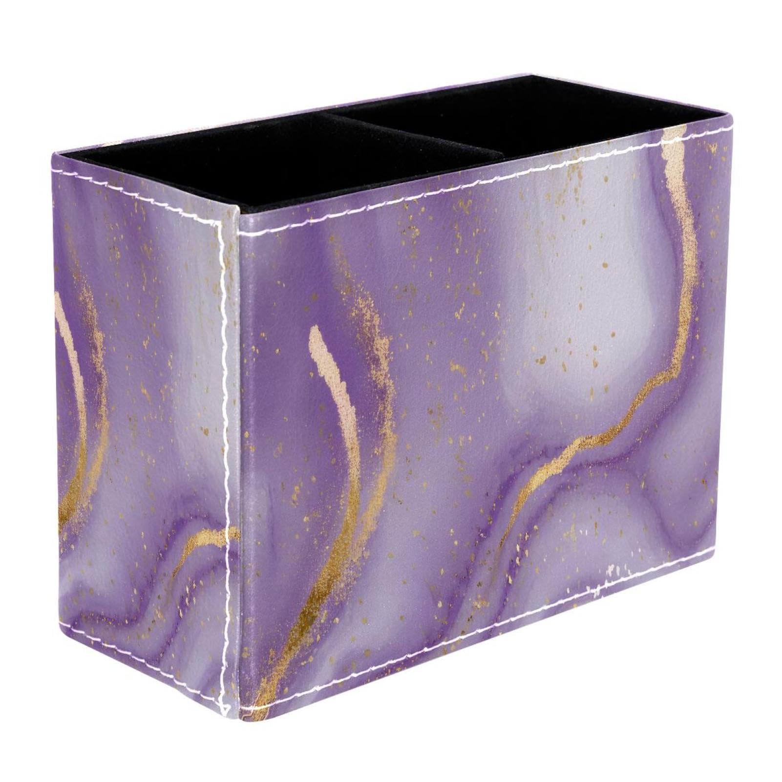 FWJZDSP Purple Marble PU Leather Pencil Organizer, Makeup Brush Holder, Office Decor and Desk Accessories Durable
