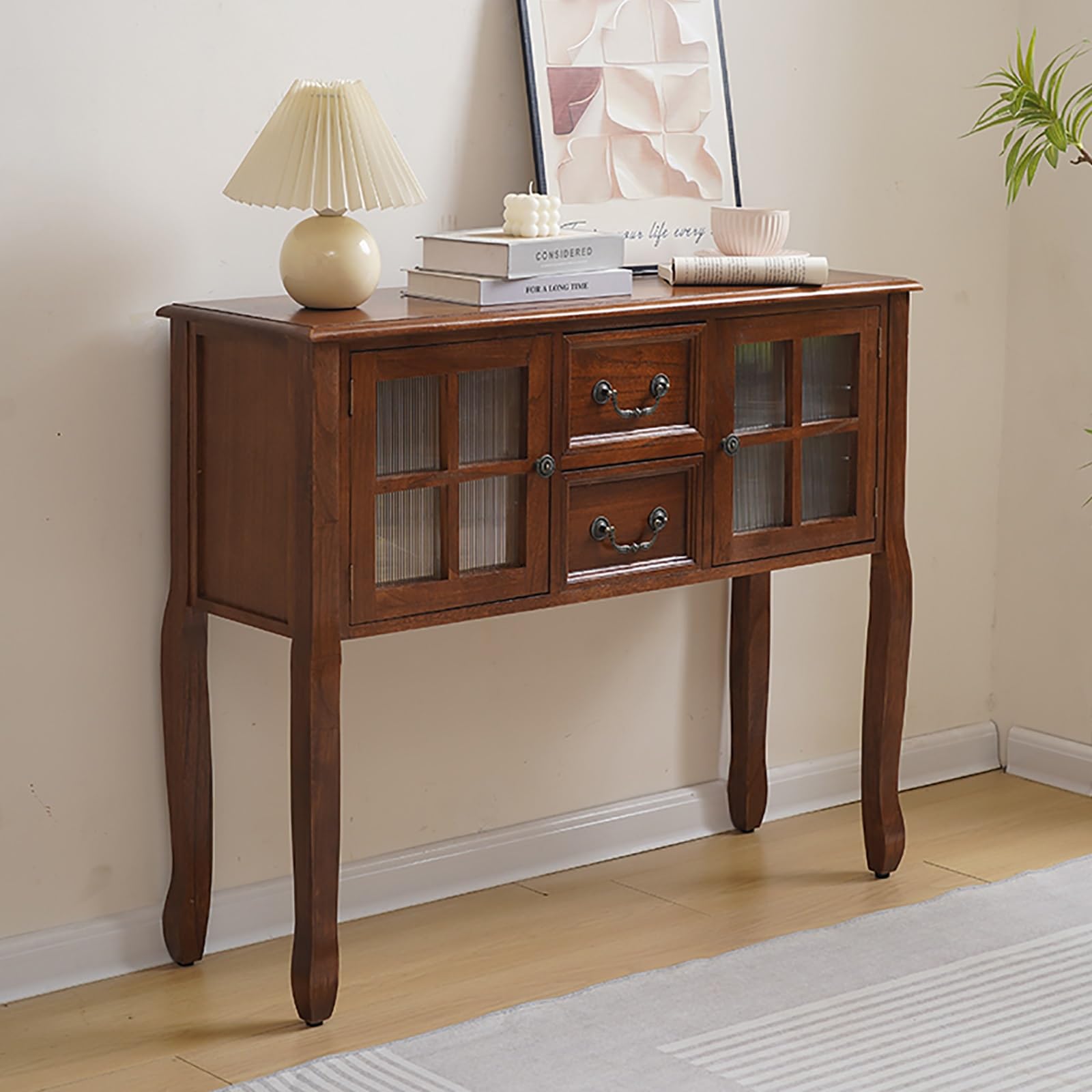 Tavolo Consolle Ingresso in Stile Rustico con Cassetti e Ante, Mobile Svuotatasche Ingresso, Consolle Cucina con Contenitore per Corridoio, Soggiorno(Brown,100x32x82cm/39x12.6x32in)