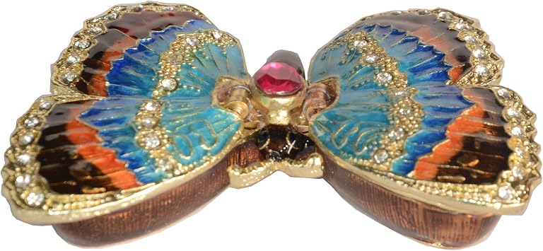 Trinket Box Jewelry Box Hand Painted Decorative Box with Hinged Lid Ring Earring Holder Insect Figurine Collectible-Blue Butterfly