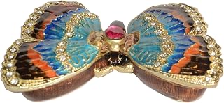 Trinket Box Jewelry Box Hand Painted Decorative Box with Hinged Lid Ring Earring Holder Insect Figurine Collectible-Blue Butterfly