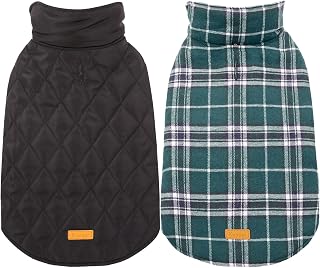 Kuoser Waterproof Reversible Dog Winter Coat Jacket for Large Dogs & Puppies - Adjustable Warm Cold Weather Apparel, Green L