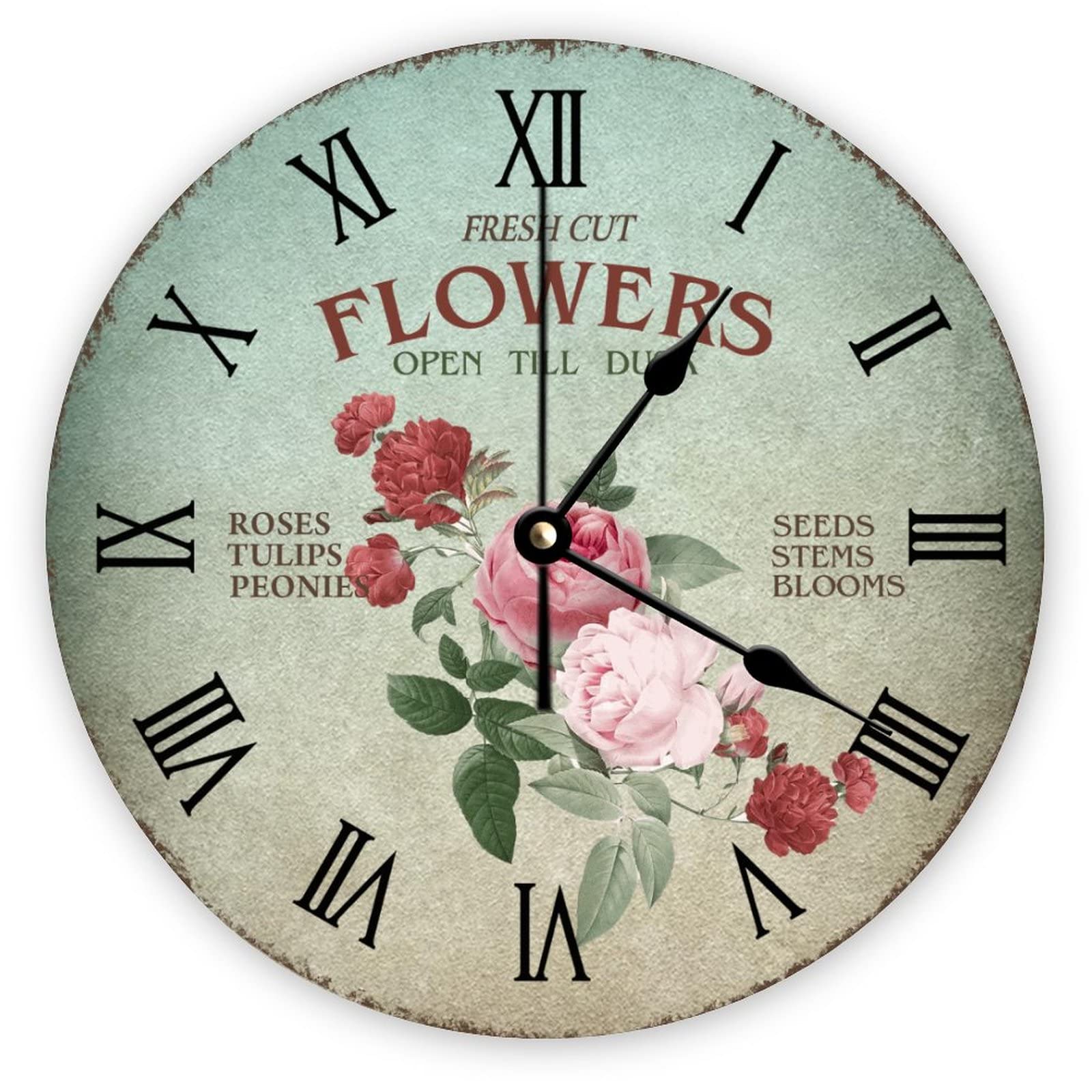 Horloge de cuisine style français rétro à roses pour maison et bureau