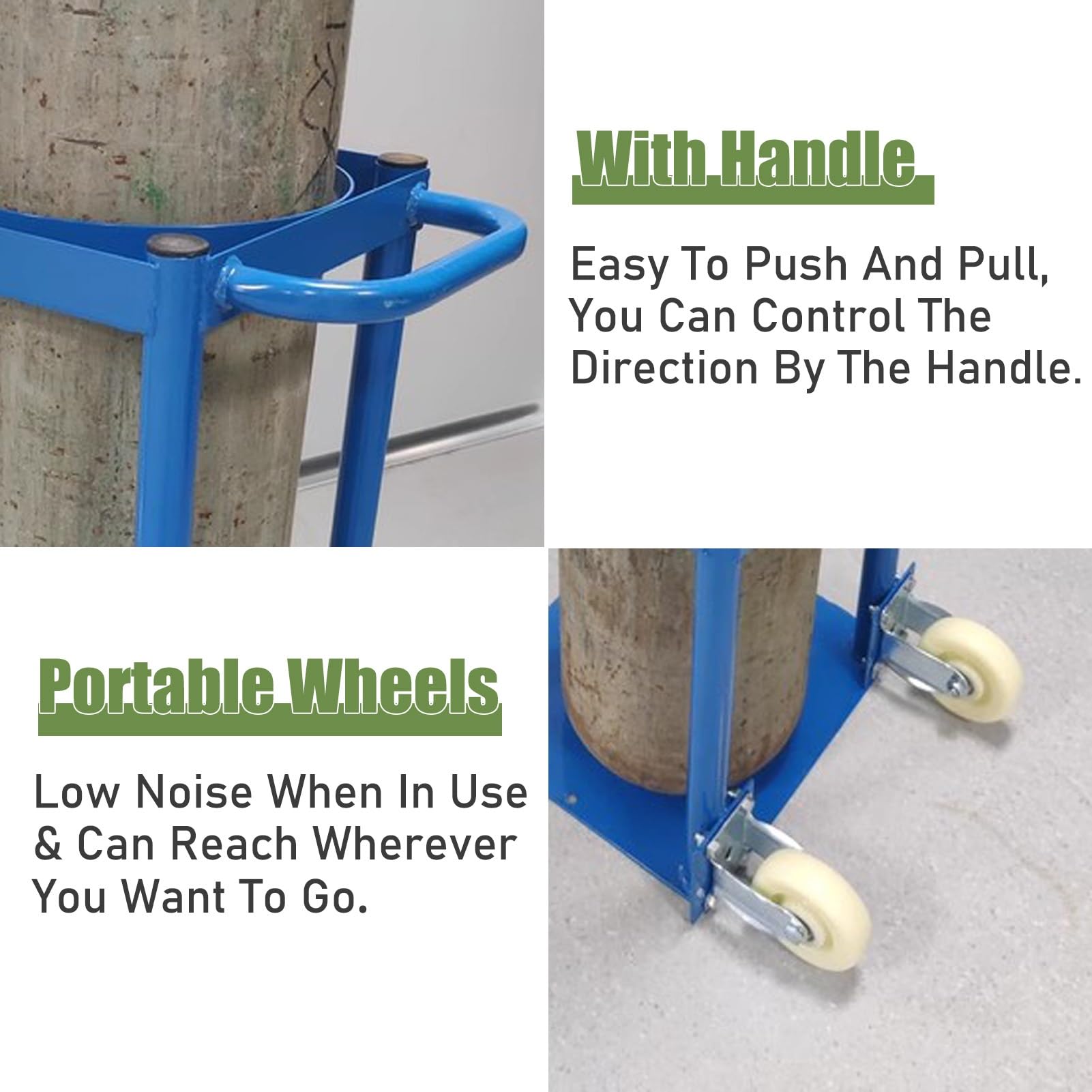 Soporte para Botella de Oxígeno Carrito de Almacenamiento Manual de Acero con Asa Curva, Soporte de Transporte Organizador de Oxígeno, Carrito de Transporte Resistente para Botellas de Gas, para Hospi