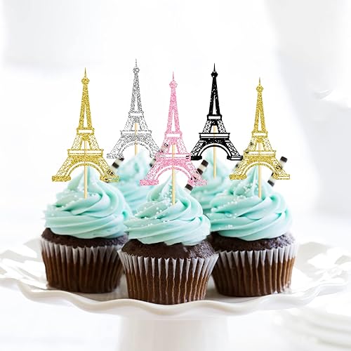 Miniatura 6 de 24 adornos para cupcakes de la Torre Eiffel, decoración de cupcakes con purpurina de París, despedida de soltera, decoración de boda