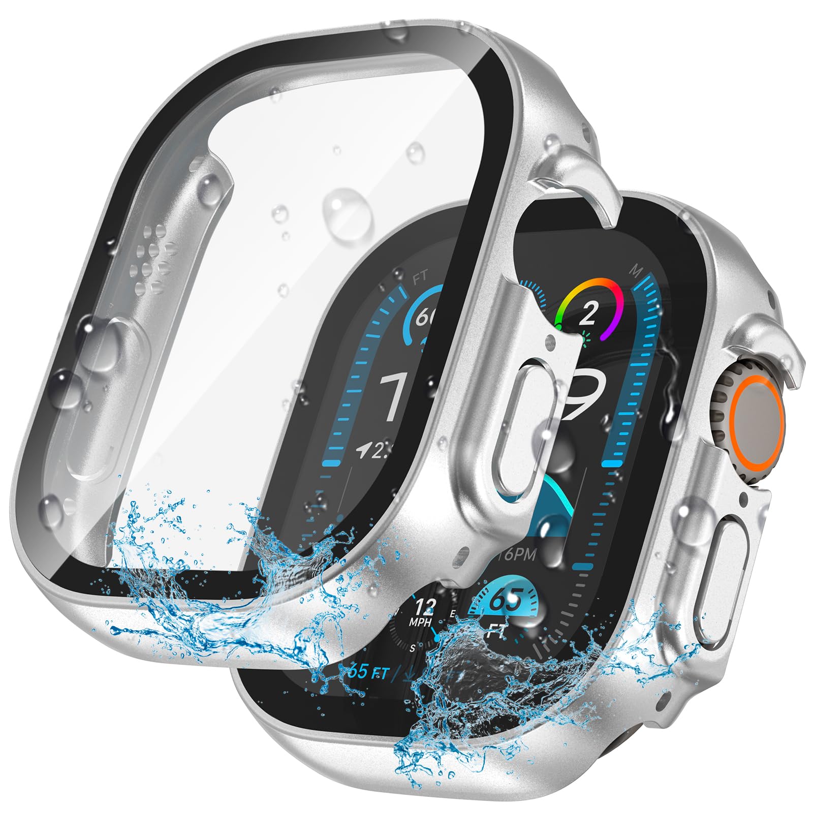 YIJDACASE Custodia impermeabile 2 in 1 per Apple Watch, protezione schermo 49 mm Ultra/Ultra 2 accessori con pellicola protettiva in vetro temperato e copertura paraurti in PC compatibile con iWatch