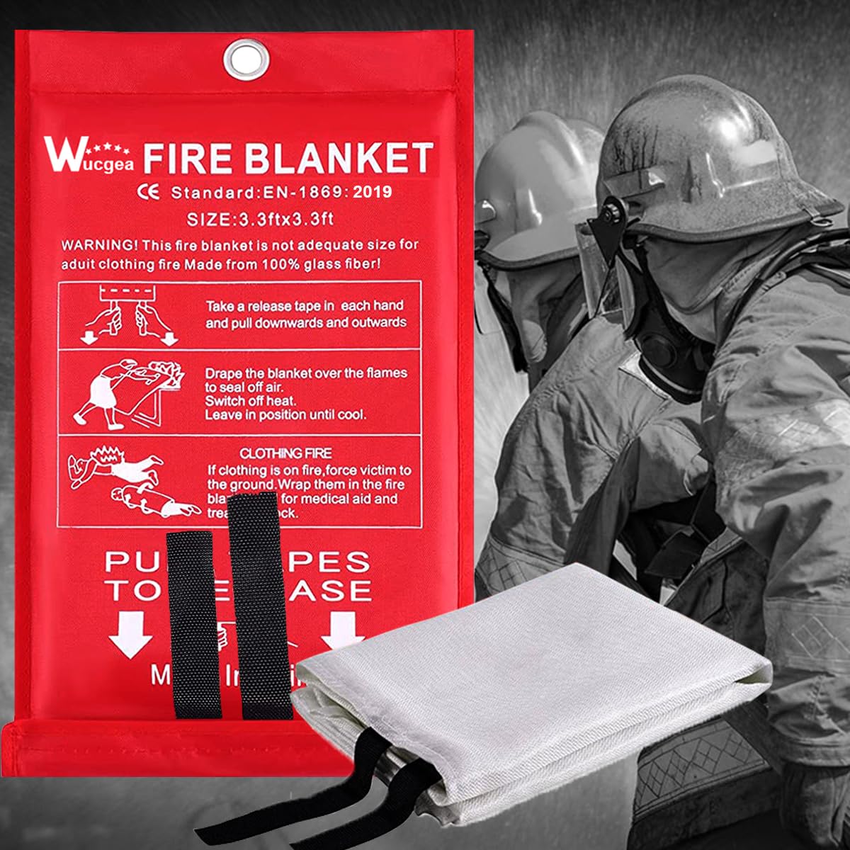 Fire Blanket for Kitchen - Fire Blanket DIN EN 1869:2019 Safety Fibreglass Fire Protection Blanket for Grease Fires Car School Fireplace Grill Office Garage Welding Warehouse 1 m x 1 m