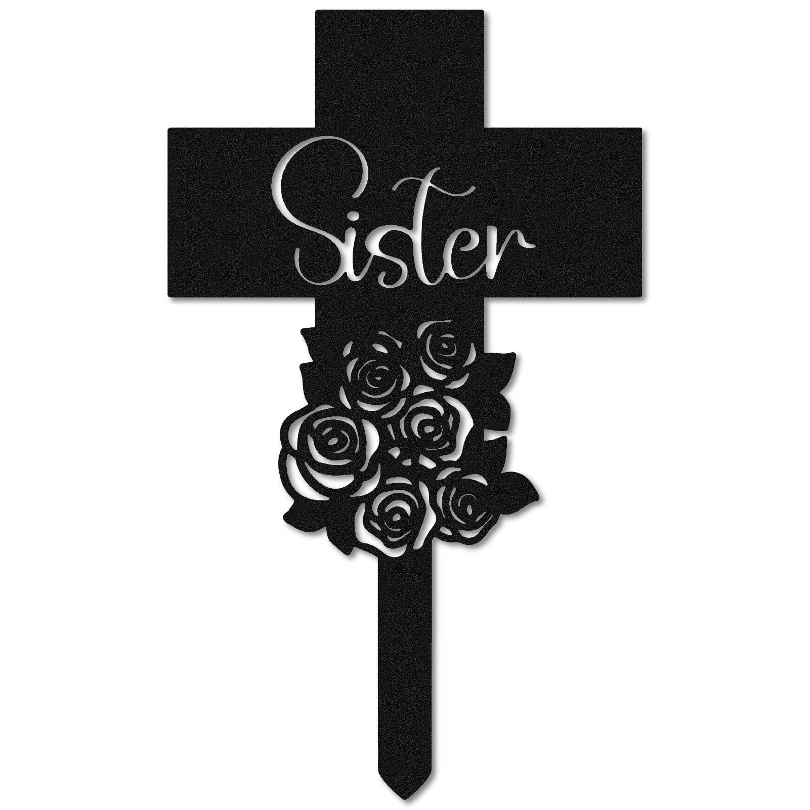 CREATCABIN Cross Grave Marker Sister Cemetery Stake Waterproof Iron Black Flower Gravesite Decorations Metal Remembrance Plaque for Sympathy Memorial Gifts Tombstones Outdoor Lawn Yard 9.8 x 5.9 Inch