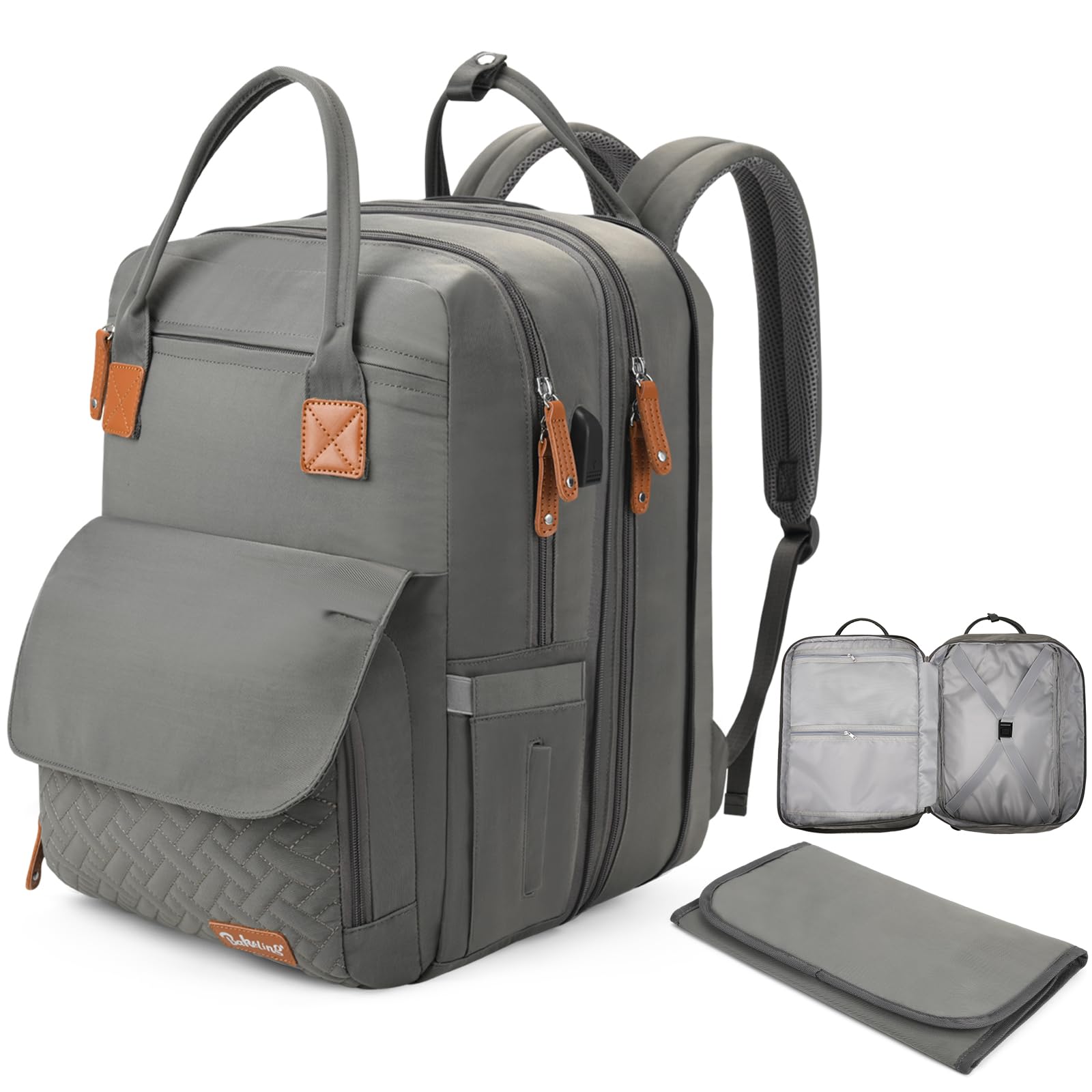 16 in 1 Baby Diaper Bag Backpack, Multifunctional Travel Twin Diaper Bag Backpack with Portable Changing Pad and USB Charging Port- Ideal for Baby Gift (Large 35L Capacity/2X Space) Gray