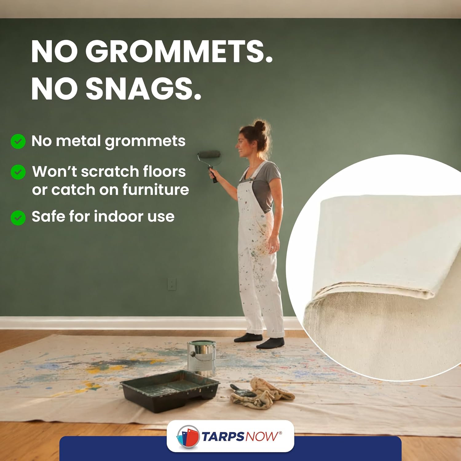 Tarps Now 10x10 ft Premium Heavy Duty Canvas Drop Cloth for Painting - Reusable Painter Tarp, 100% Cotton Fabric Floor Cover & Furniture Protection, Washable Paint Drop Cloth