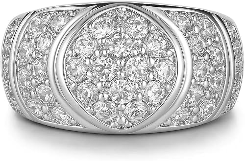 FAIRY COUPLE 12mm Wide Chunky Pave Band Ring for Women, Geometric CZ Cigar Band,