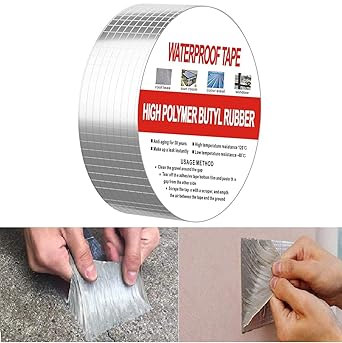 QUAHOG Leakage Repair Waterproof Tape For Roof Leakage Pipe Water Tape Leakage Solution Aluminium Foil Tape, Adhesive Tape Sealing Butyl Rubber Tape Surface Crack, Pipe Rupture (5 cm x 5 m, Silver)