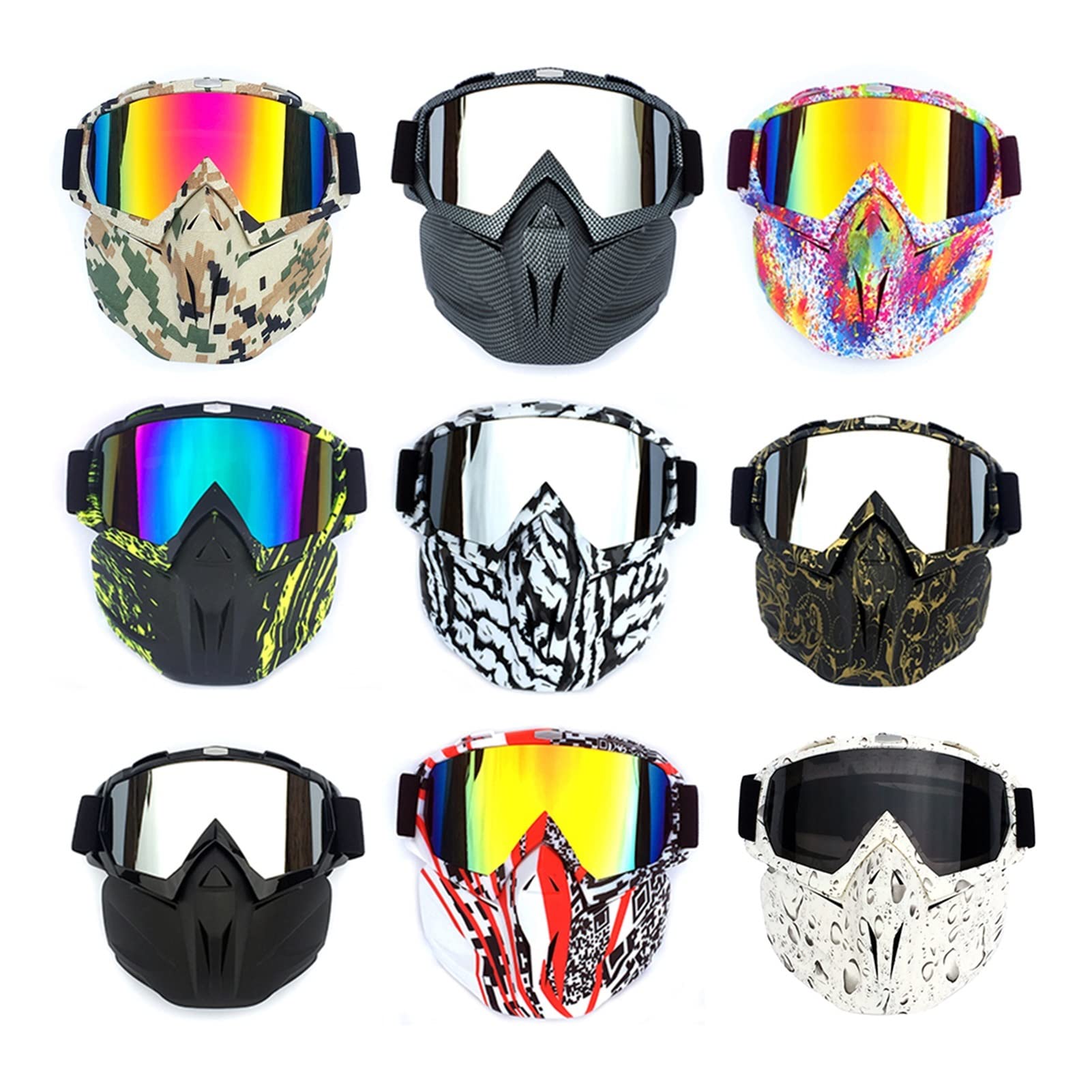 QINQIN Gafas de Sol de esquí Motocicleta Goggles Sports Ski Snowboard Protección Mascarilla de Cara con anteojos Desmontables Ajuste for Mujeres Hombres Jóvenes Adultos Niños Chicas (Color : Black)