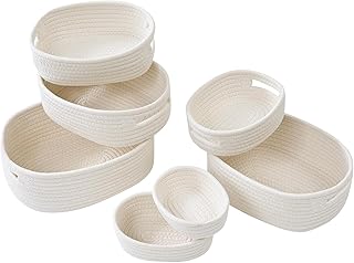 MANGATA Small Cotton Rope Woven Storage Baskets, Hamper Baskets for Gift...
