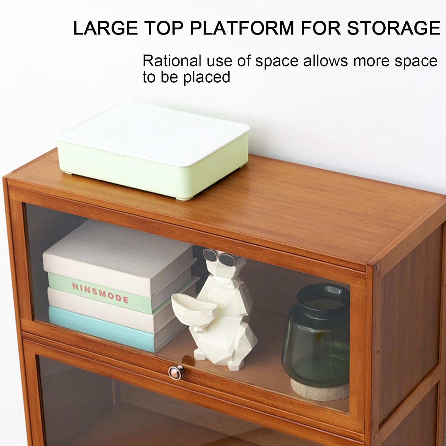 Display Cabinet Toys Display Shelf，Display Cabinet, Modern Minimalist Flip Door Display Case with Acrylic Cabinet Door, Curio Cabinet, Glass Display Shelf, and Bamboo Storage Cabinet Easy to