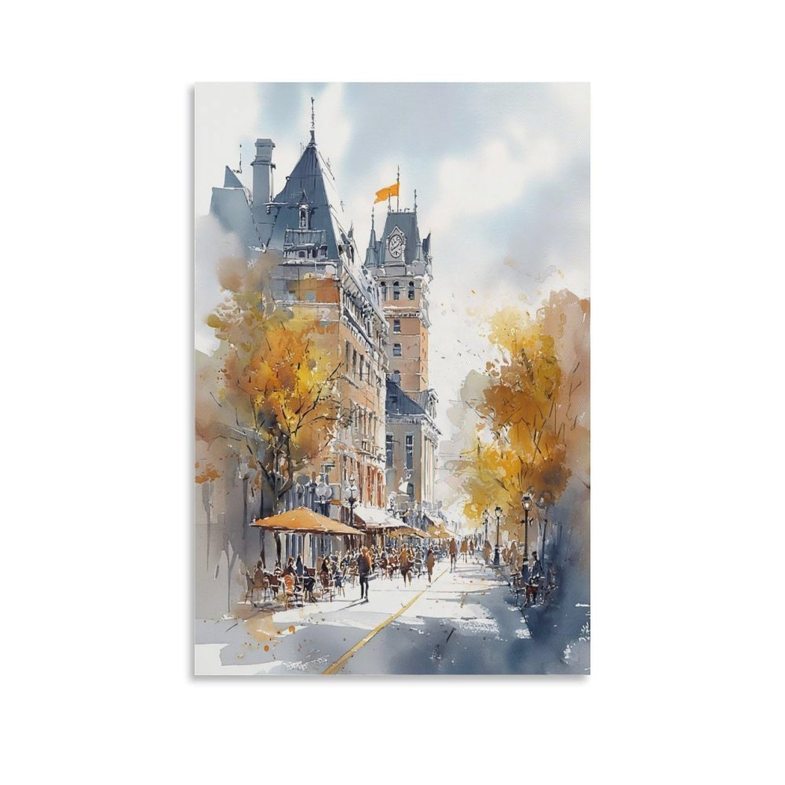 XWYMXZ Montreal Watercolor Quebec 20x30inch(50x75cm) Vintage Travel Poster Watercolor Canvas Art
