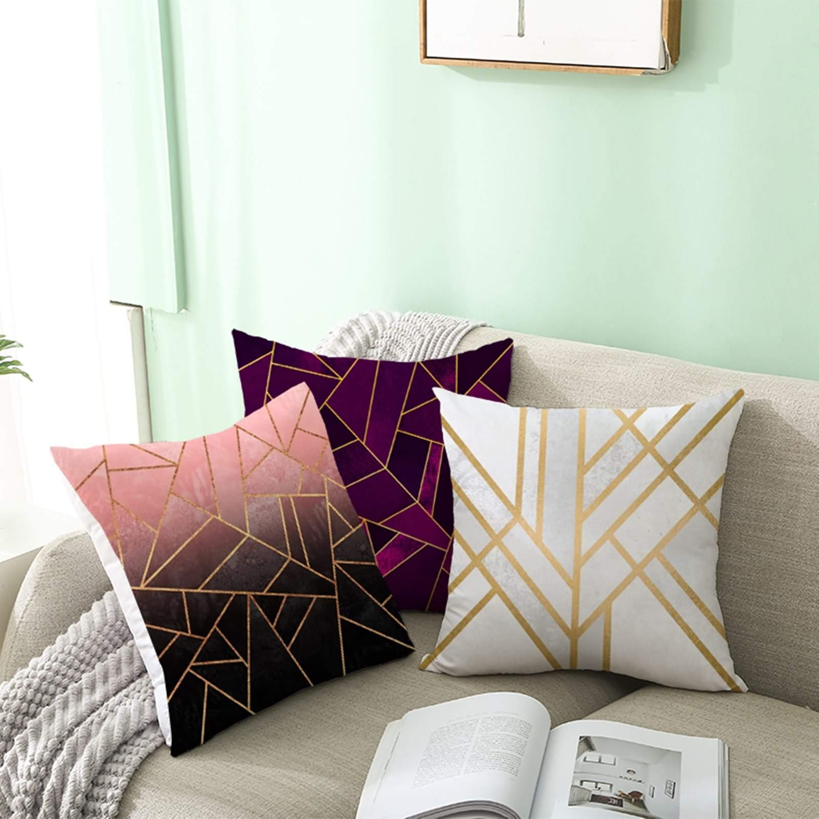 Epinki Housse Coussin 40 x 40, Housse de Coussin Coeur à Rayure Housse Oreiller de Canapé en Polyester, Bleu Rose Or Epinki Housse Coussin 40 x 40, Housse de Coussin Coeur à Rayure Housse Oreiller de Canapé en Polyester, Bleu Rose Or