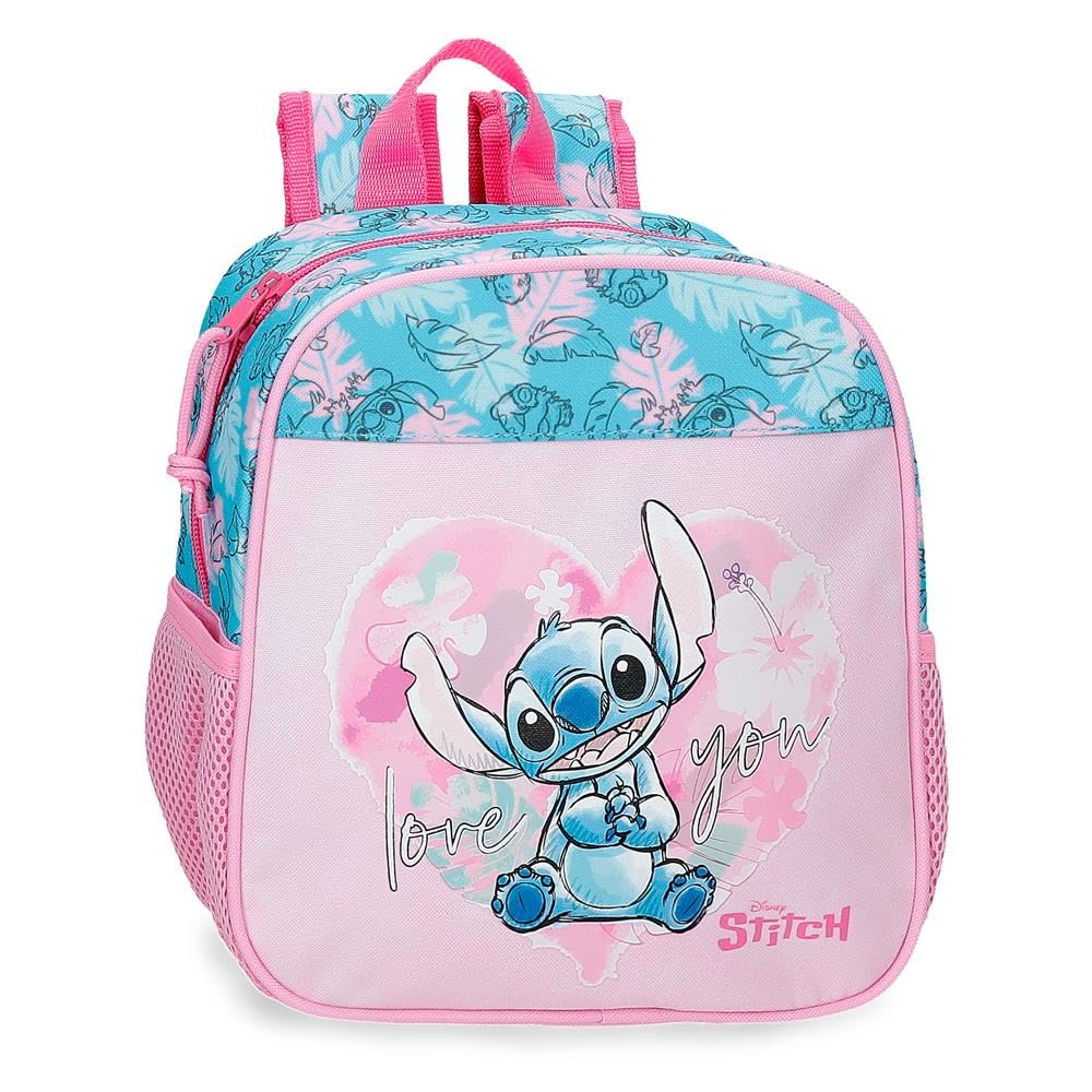 Disney Heart Stitch Zaino per bambini, zaino per la scuola, realizzato in poliestere, tasche laterali, spalline larghe regolabili, maniglia superiore per appenderla, sistema magic Fix., Rosa, Taglia