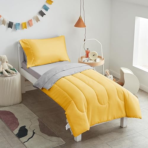 UOZZI BEDDING Juego de sábanas para niños pequeños de 4 piezas, ultra suave y transpirable, incluye edredón, sábana encimera, sábana bajera y funda