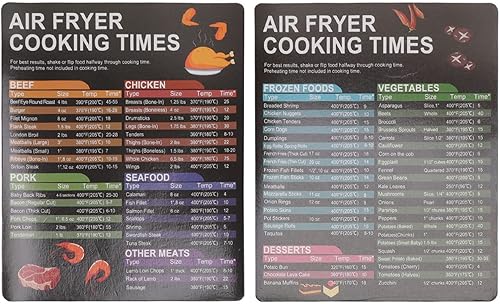 Juego de hojas magnéticas para freidora de aire, paquete de 2 accesorios para freidora de aire, tabla de tiempos de cocción, hoja de trucos de olla