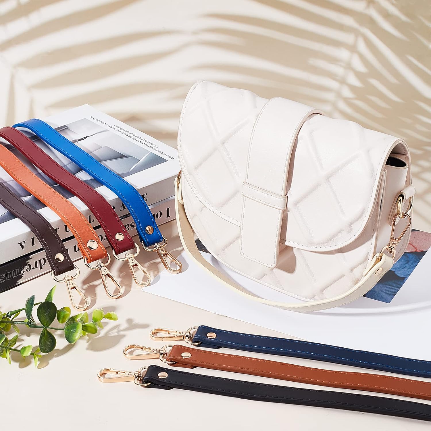 SUPERFINDINGS 8 Colors Short Leather Purse Handle 1.22inch/37cm Short Clutch Bag Handles Leather Replacement Strap Full Grain Leather Purse Handle Strap with Golden Alloy Swivel Clasps for Handbags - Image 6