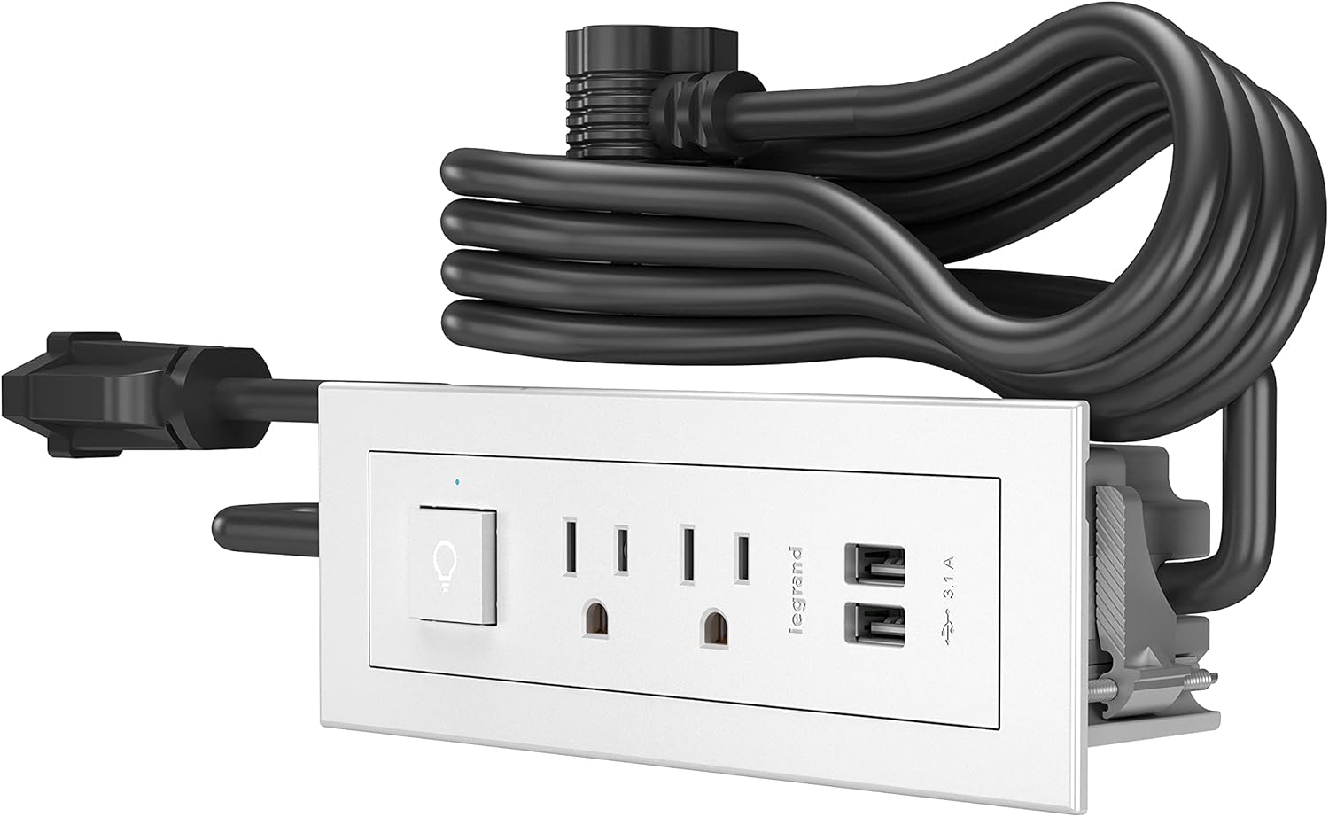Legrand Wiremold RDSZWH10 radiant Furniture Power Center with USB and Switch, Recessed Power Strip, 2 Outlets, Type A USB, 10 Foot Cord, White