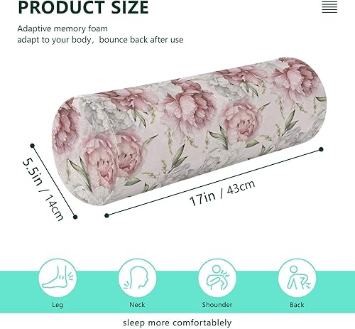 Miniatura 3 de Floral Peonies Round Cervical Roll Bolster Pillow Yoga Neck Roll Pillow Decorative Round Pillow Travel Pillow Cylinder Neck Support Car