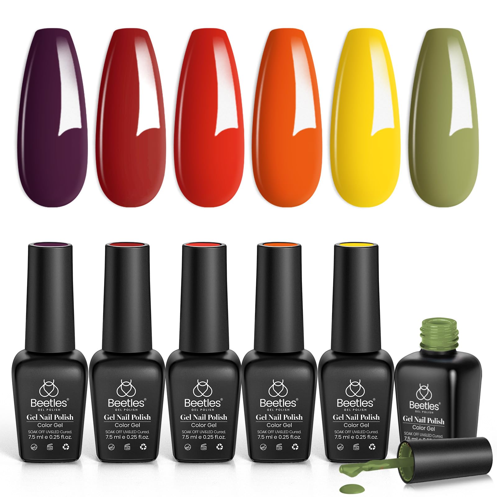 Set, Sunset Leaves Set Orange Green Gel Nail Polish Kit Autumn Fall Winter Soak Off UV Nail Lamp LED Cured, 7.3ml Each Bottle for Nail Art