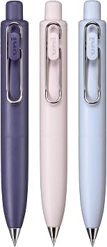 uniballTM one P Gel Pens, 0.5mm, Grape, Peach & Soda, Black Ink, 3 Pack | Pocket-size design, ink stays on top of paper fibers for crisp lines, wire pocket clip, color indicator top, rubber grip