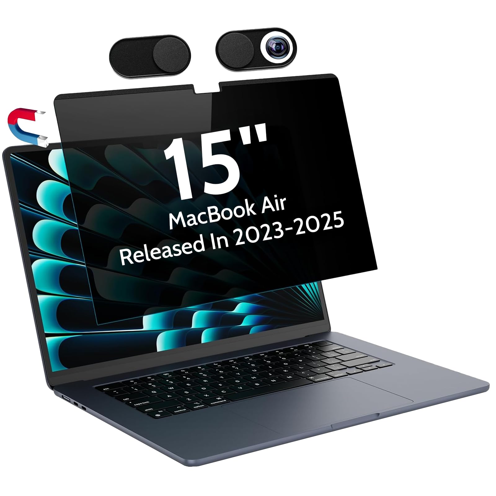 Magnetic Privacy Screen for MacBook Air 15 Inch (2023-2025, M2 M3 M4) - A2941 A3114 A3241, 15inch Removable Matte Anti Blue Light Glare Filter for Mac Air 15.3" Laptop Computer