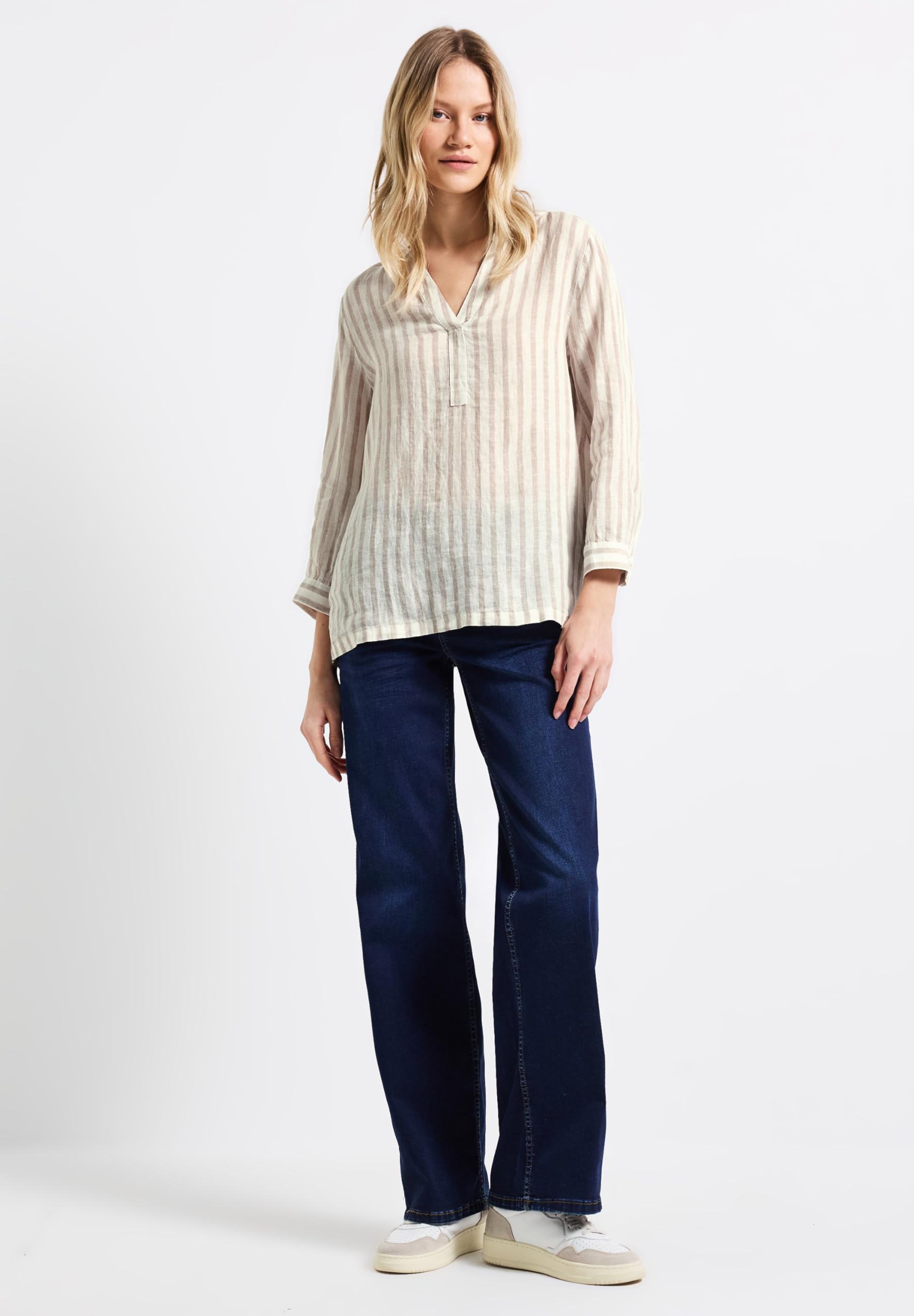 Street One Damen Gestreifte Leinenbluse