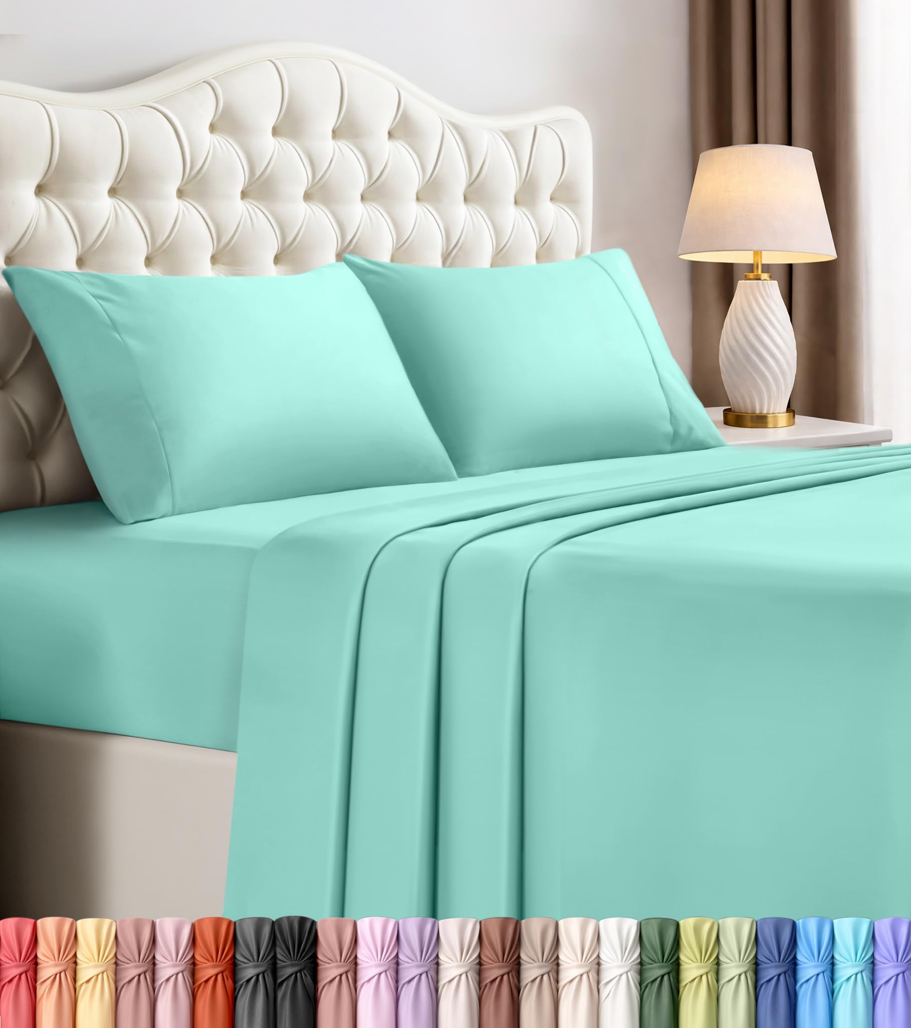 Utopia Bedding Queen Bed Sheets Set - 4 Piece Bedding - Brushed Microfiber - Shrinkage and Fade Resistant - Easy Care (Queen, Spa Blue)