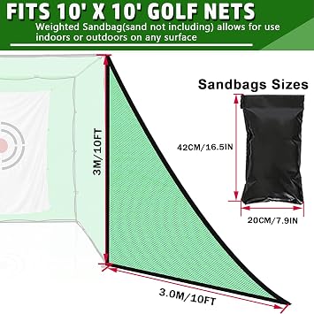 2PCS Green Golf Triangle Side Net with Sandbags for Practice Hitting Netting or Simulator Impact Screen;Shank Net Barrier Net for Golf Driving Cage Frame
