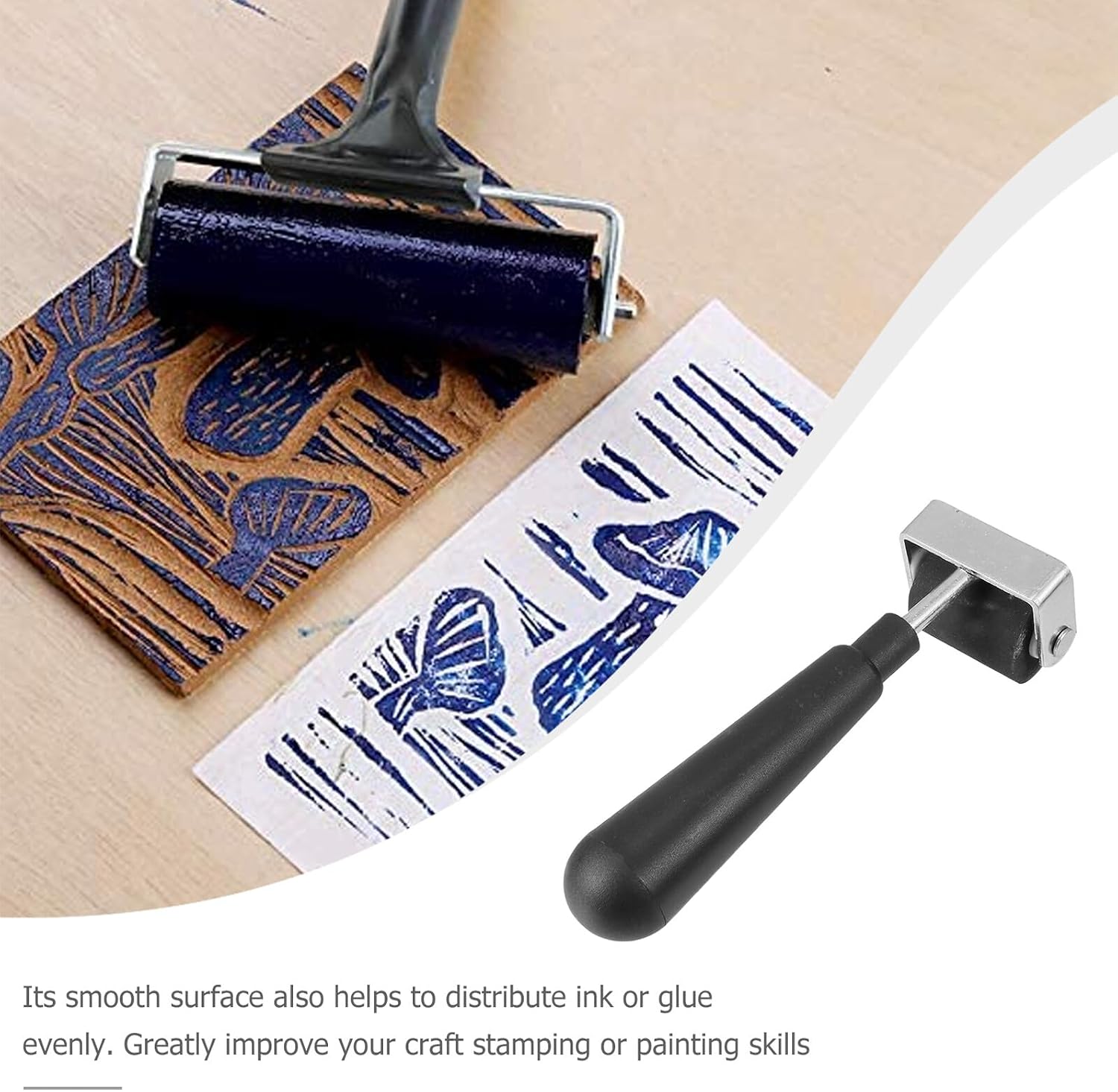 MINAOLULUS Rubber Roller Crafting Ink Applicator with Non-Slip Handle for Printmaking and Stamping Solid Rubber Roller for Even Ink Distribution and Smooth Painting